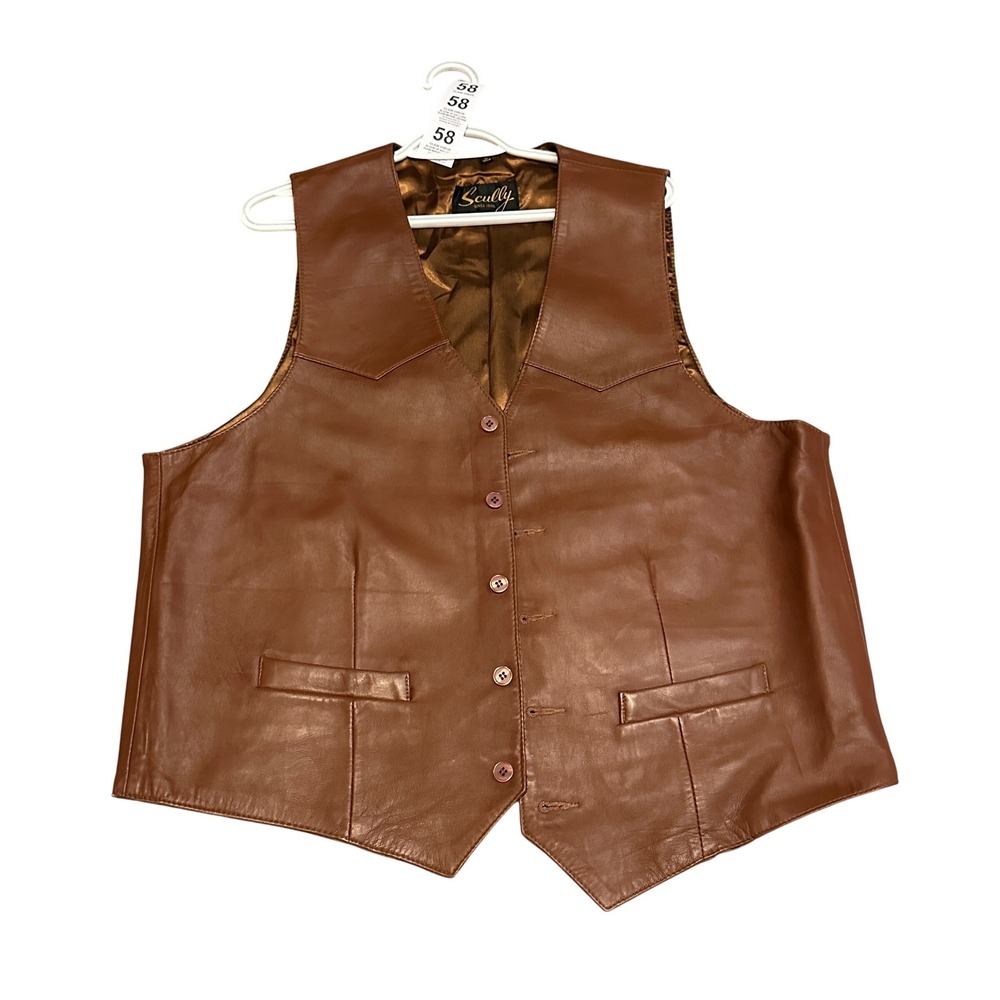 Scully Mens Brown Leather Vest Size‎ 46 Western Style Pockets